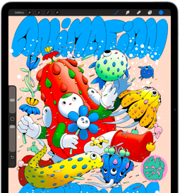 iPad Air, showcasing colorful art on the Procreate app